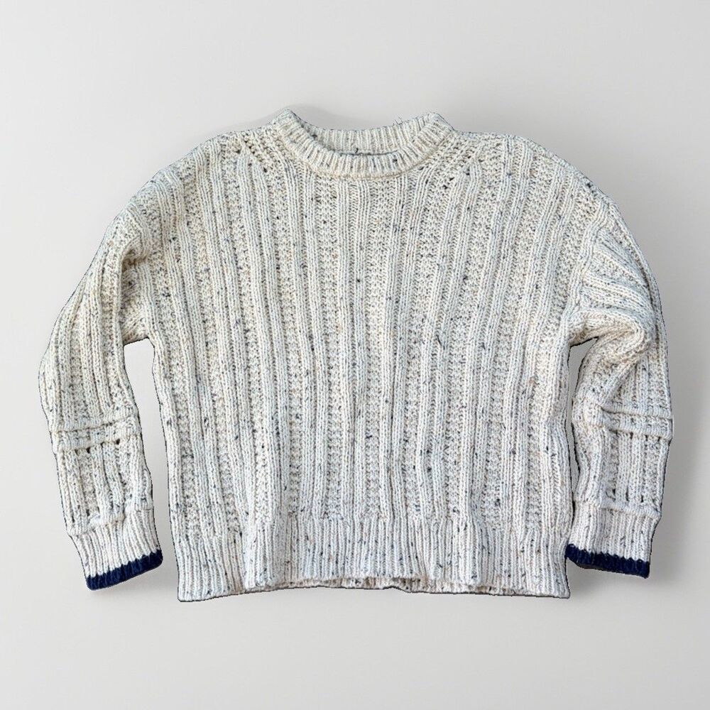 Aerie Chenille Grandpa Sweater Small S Cream Flecked Ribbed Knit Oversized Cozy